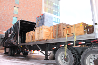 Crated up FRIB magnet on a truck at Michigan State University