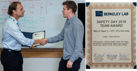 Thomas Schenkel presents Safety Day team award to team leader Tobias Ostermayr