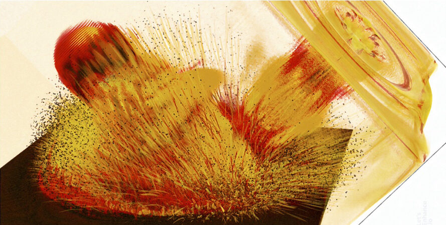 Simulation shows a laser pulse impacting a target and causing emission and acceleration of a high-charge electron bunch