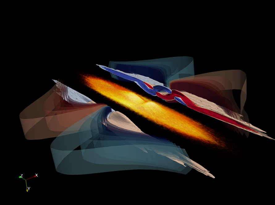 Simulation result slices open the collision between positron and electron beams