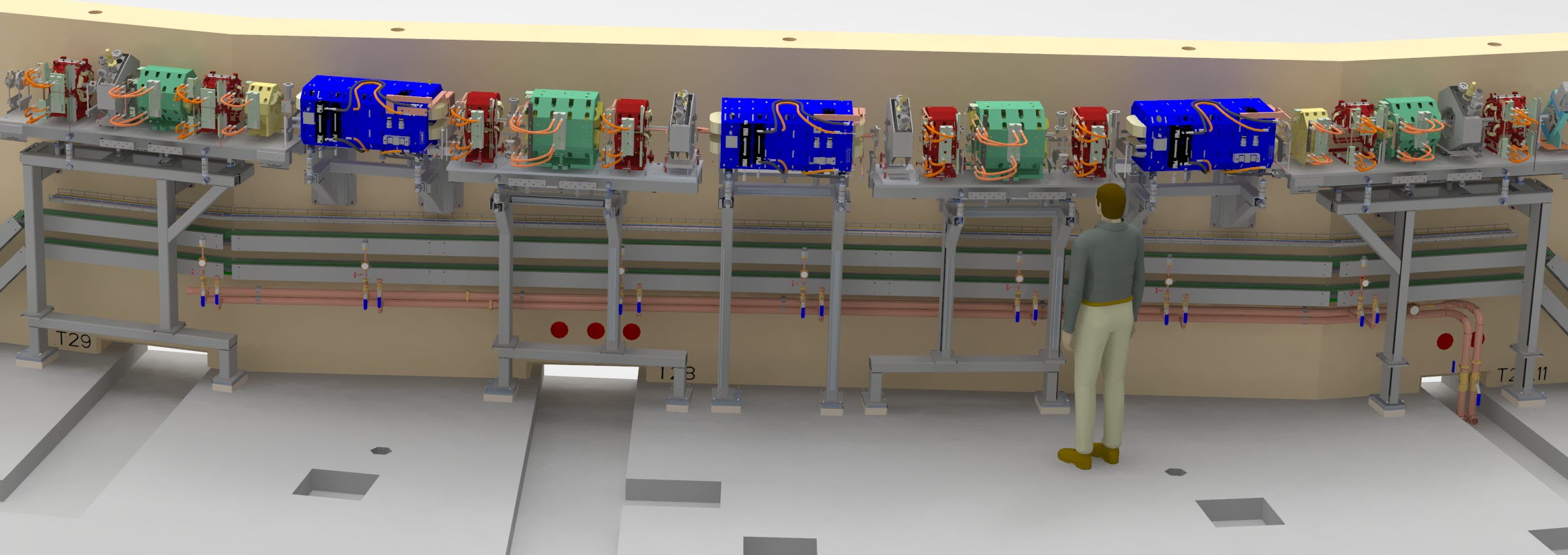Rendering - This rendering shows a sector of accumulator ring equipment along an inner wall at the Advanced Light Source. (Credit: Scott Burns/Berkeley Lab)