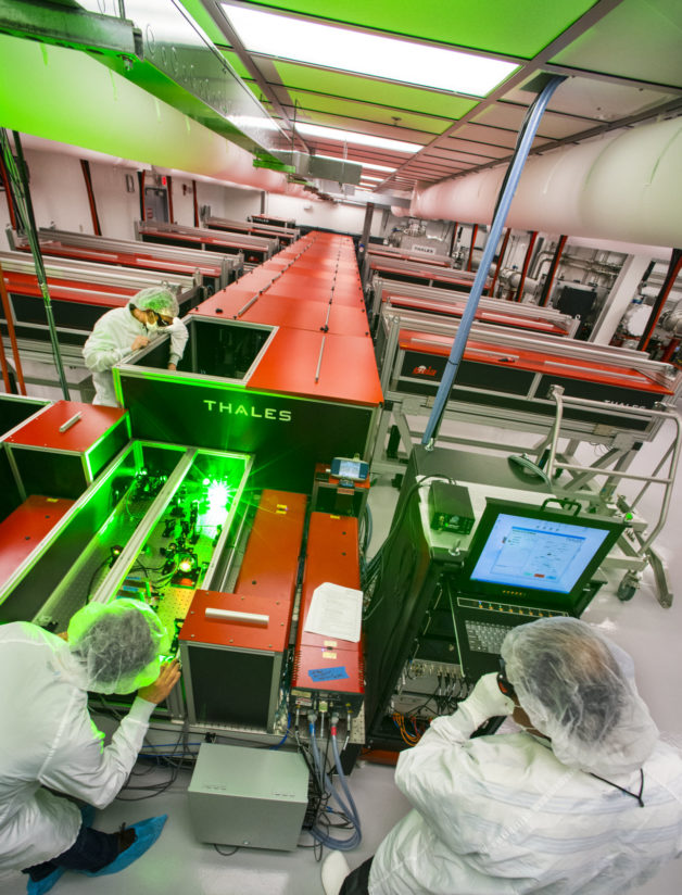 Photo - Berkeley Lab’s BELLA Center houses the BELLA petawatt laser, shown here, and a 100-terawatt-class laser. (Credit: Roy Kaltschmidt/Berkeley Lab)