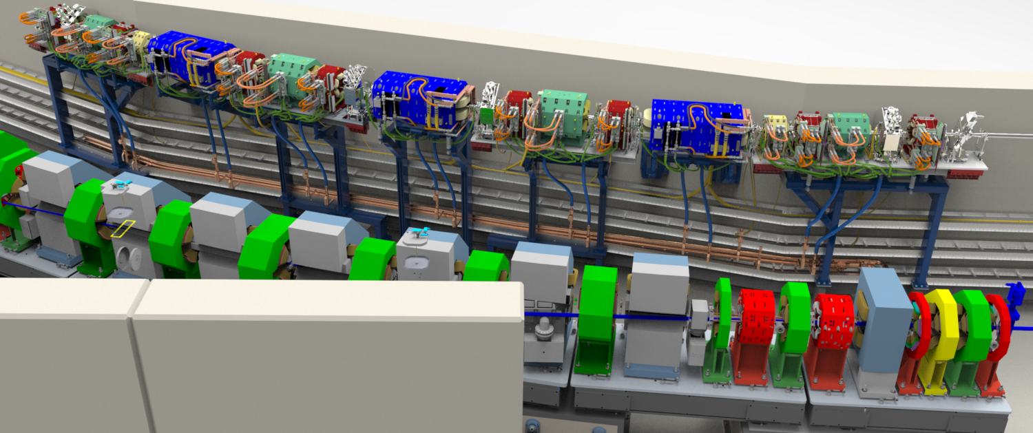 Rendering - This illustration shows components of the accumulator ring (top) and new storage ring (bottom) that will be installed as a part of the ALS-U project. (Credit: Berkeley Lab)